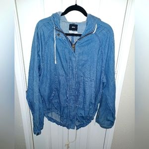 BDG Zip Up Jean Jacket with hoodie, L